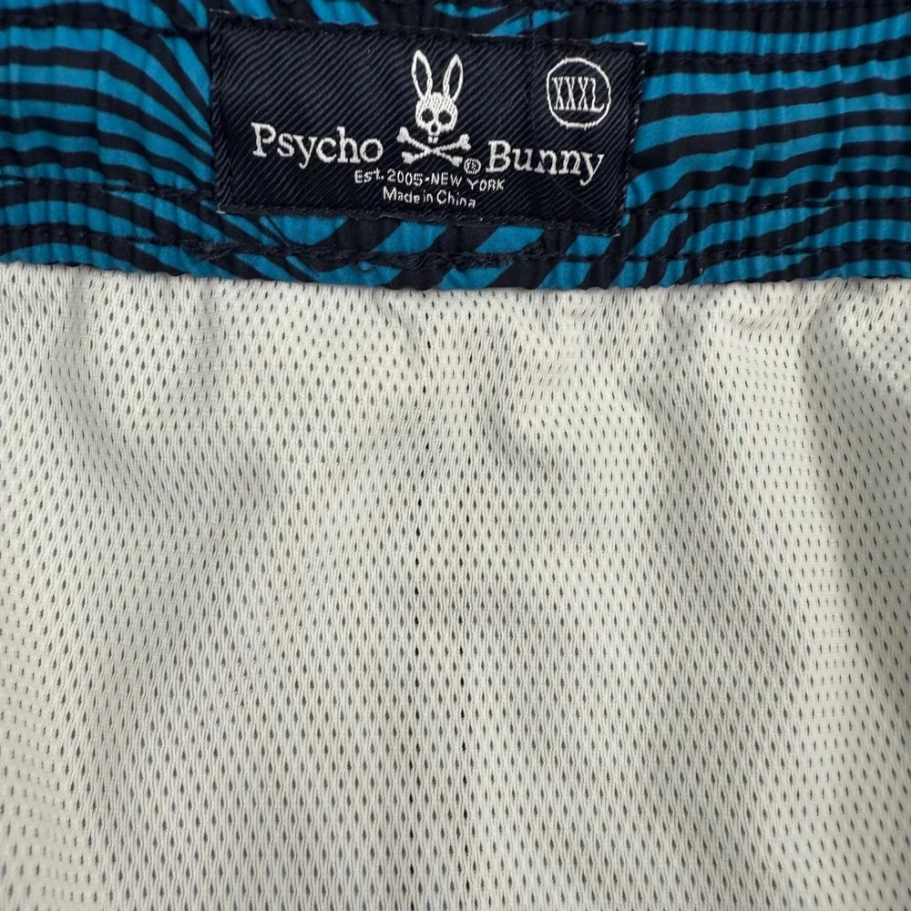 Psycho Bunny Swim Trunks 3XL Blue Wave Print Board Shorts Big & Tall Psychedelic